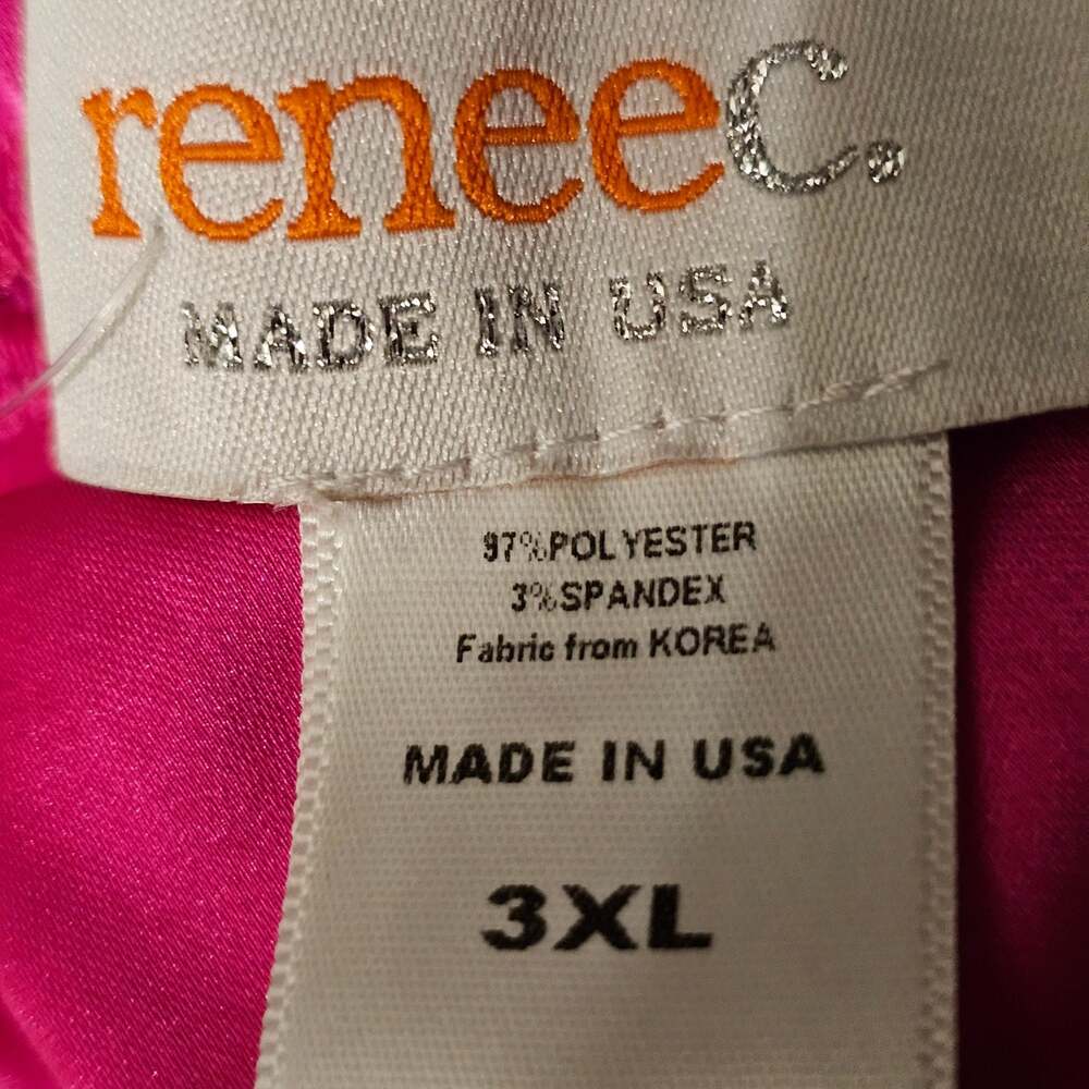 Renee C Pink Satin Midi Skirt 3XL Made in USA Side Slit Plus Size Fuchsia - Picture 6 of 7